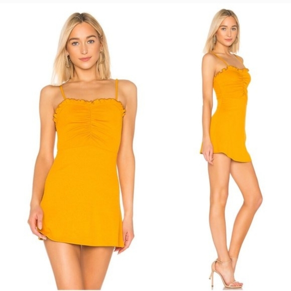 Lovers + Friends Dresses & Skirts - 🔴Lovers + Friends Revolve Schiffer Honey Yellow Ruffle Trim Rib Knit Mini Dress